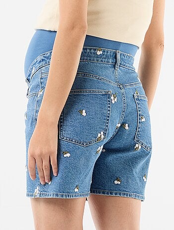 Bermuda en jean taille haute de maternité avec broderies