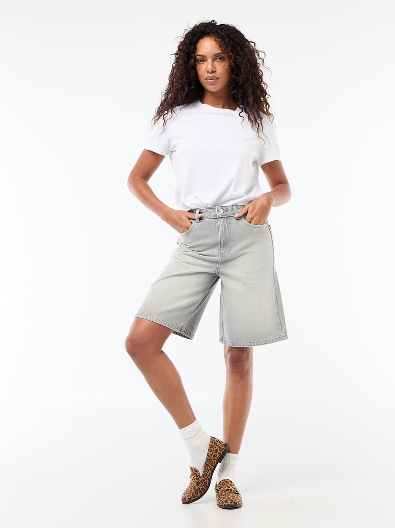 Bermuda en jean taille haute Gris - Kiabi