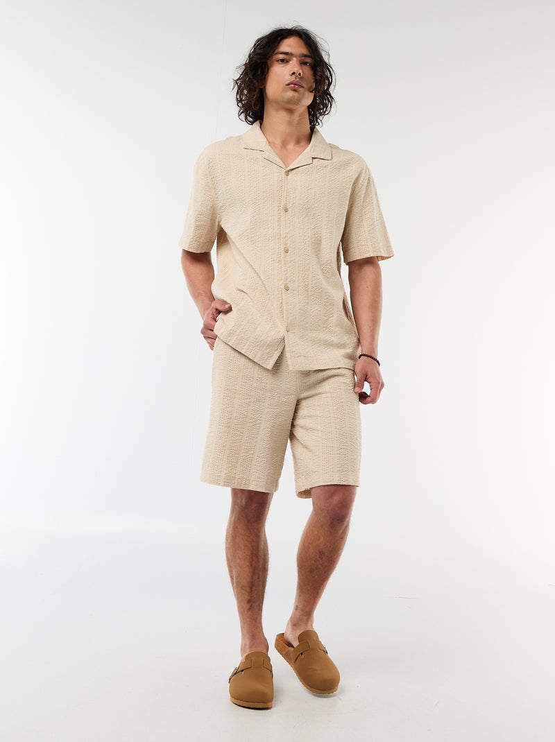 Bermuda en matière type crépon Beige - Kiabi