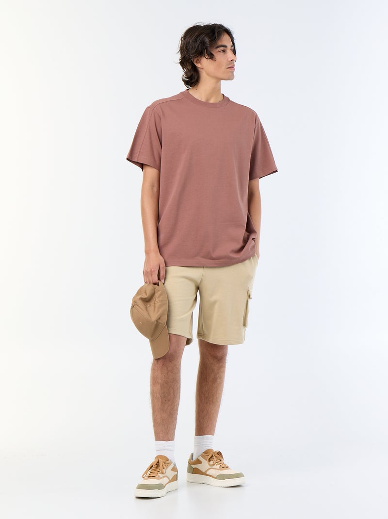 Bermuda en molleton léger avec poches à rabat Beige - Kiabi