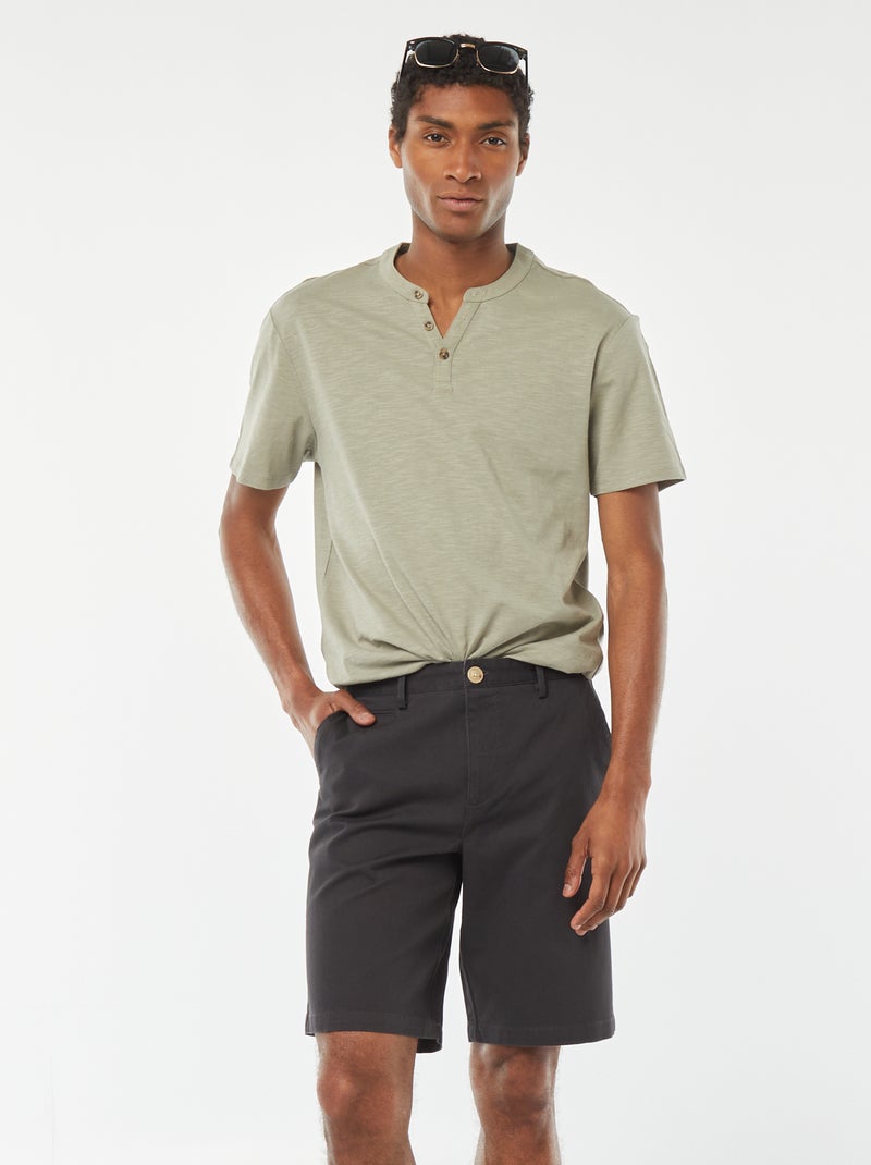 Bermuda en piqué de coton uni NOIR - Kiabi