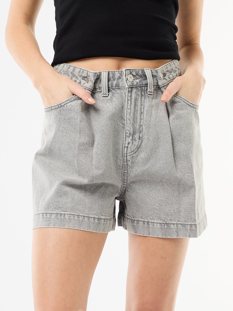 Bermuda jeans met hoge taille Grijs - Kiabi