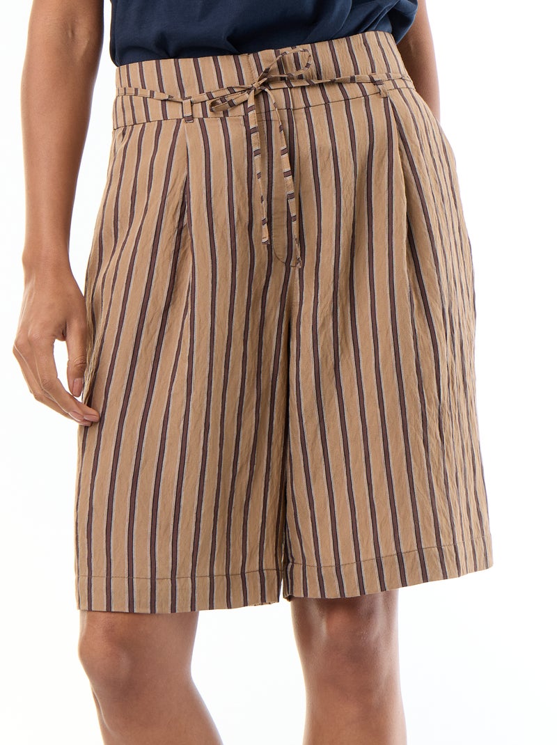 Bermuda large rayé taille haute Beige - Kiabi
