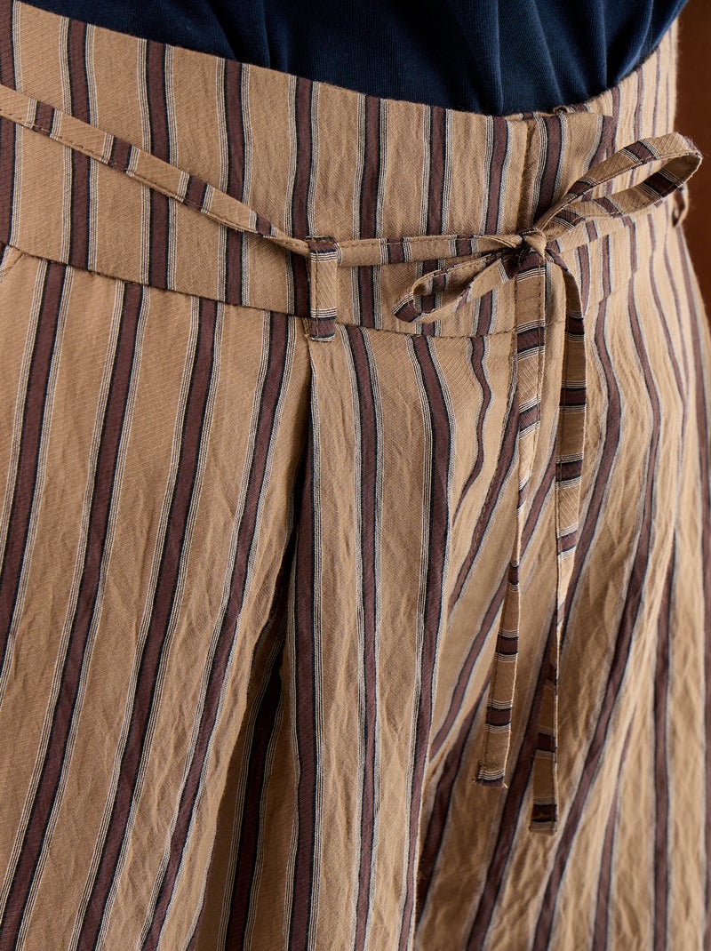 Bermuda large rayé taille haute Beige - Kiabi
