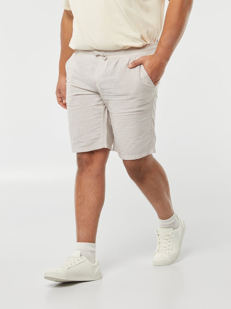 Bermuda léger en coton et lin avec taille élastiquée Beige - Kiabi