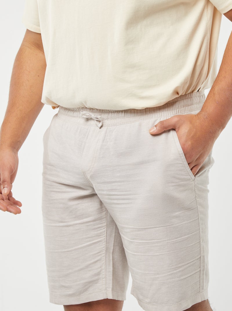 Bermuda léger en coton et lin avec taille élastiquée Beige - Kiabi