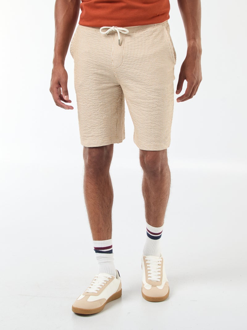 Bermuda matière type crépon à rayures Beige - Kiabi
