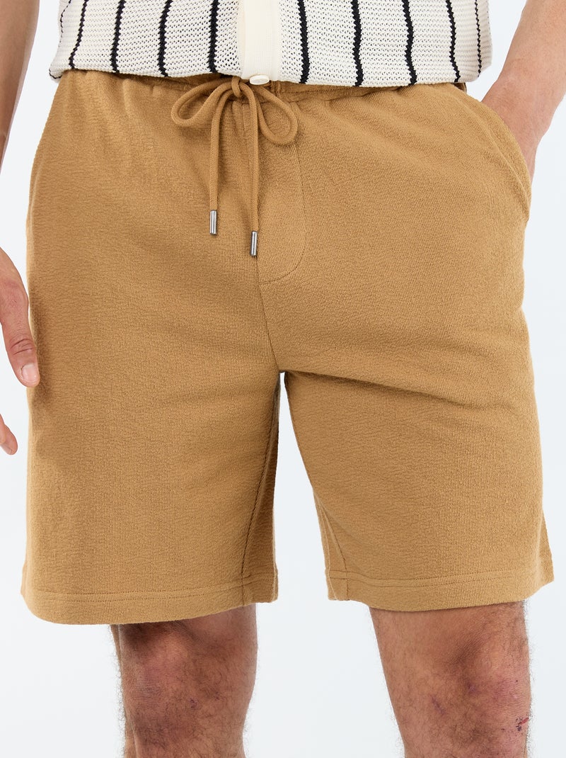 Bermuda met elastische taille en trekkoordjes Biege - Kiabi