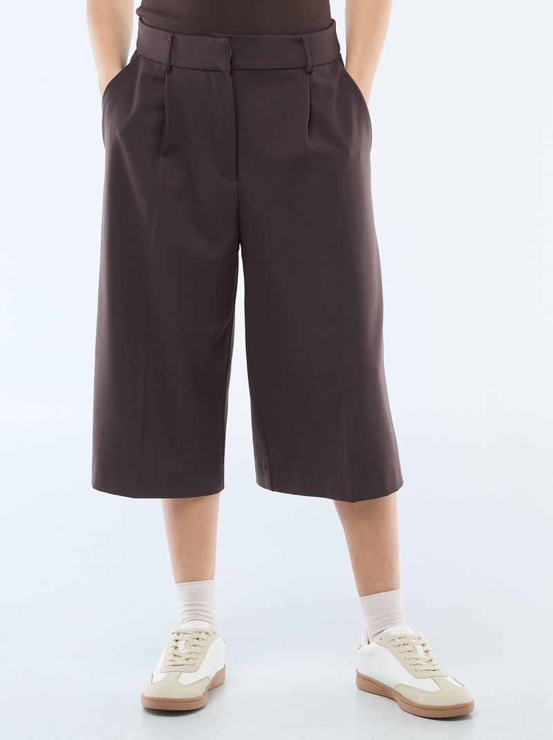 Bermuda met hoge taille en plooien Bruin - Kiabi