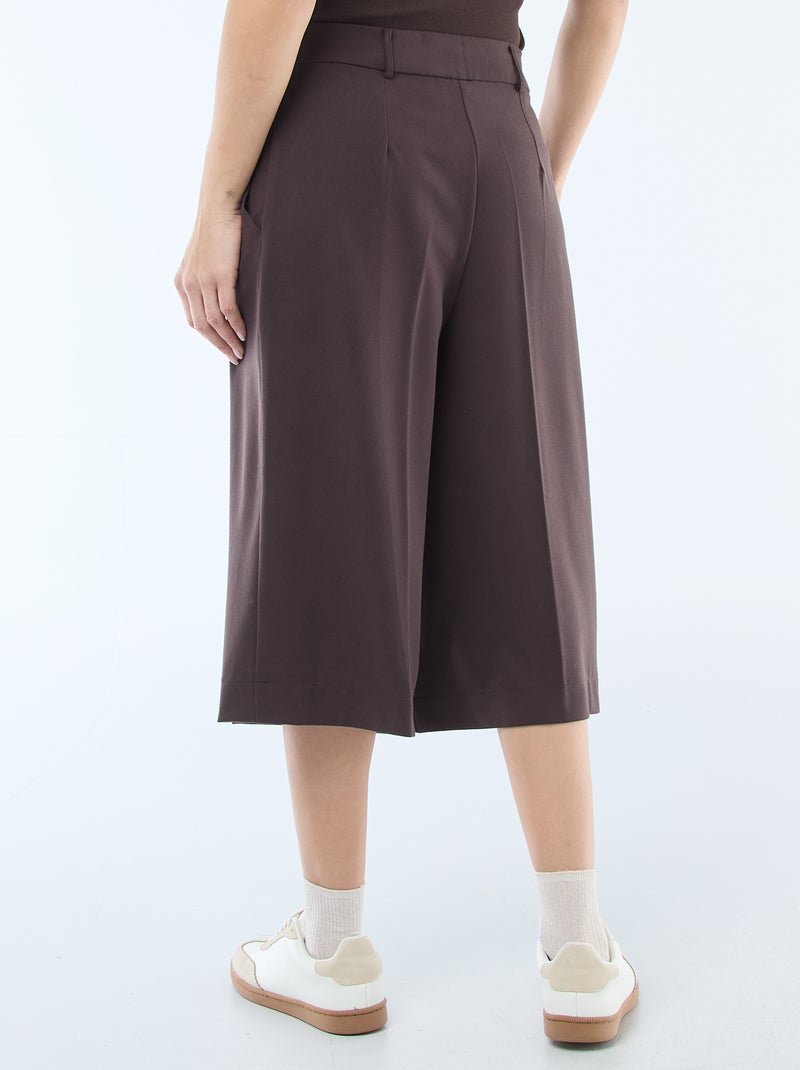 Bermuda met hoge taille en plooien Bruin - Kiabi