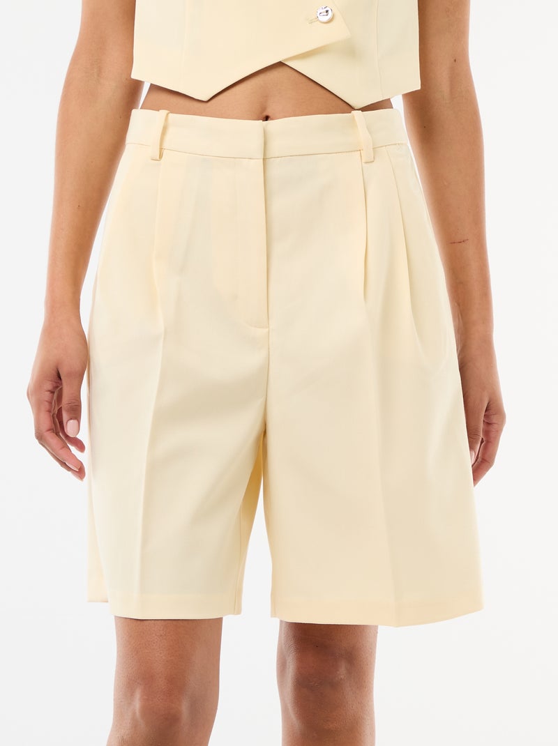 Bermuda met plooien en hoge taille Geel - Kiabi