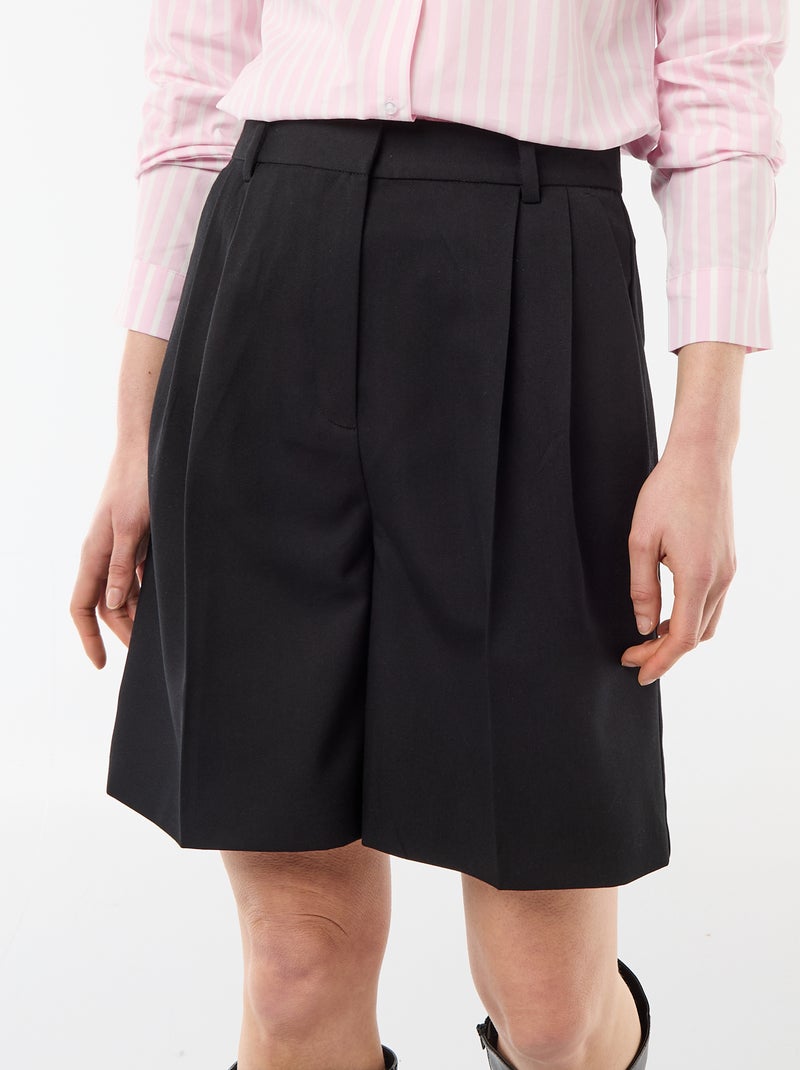 Bermuda met plooien en hoge taille Zwart - Kiabi