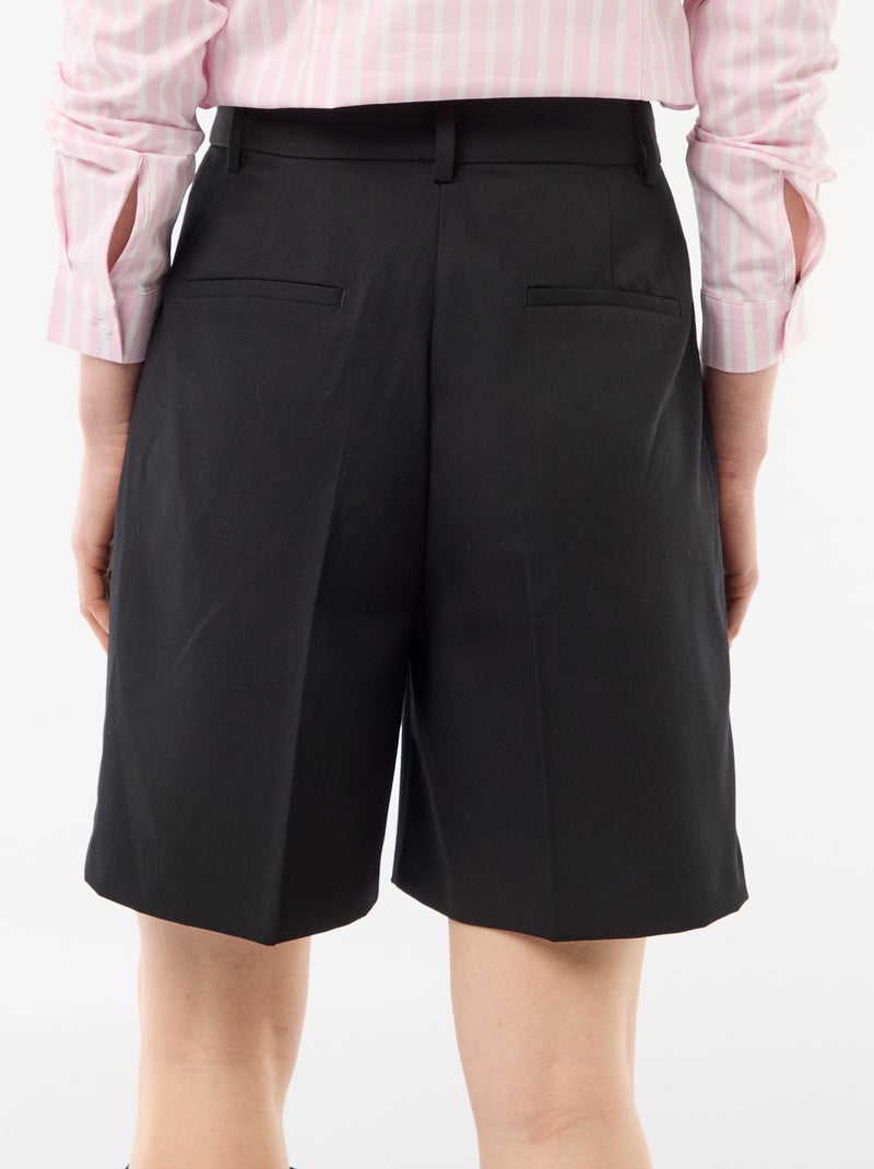 Bermuda met plooien en hoge taille Zwart - Kiabi