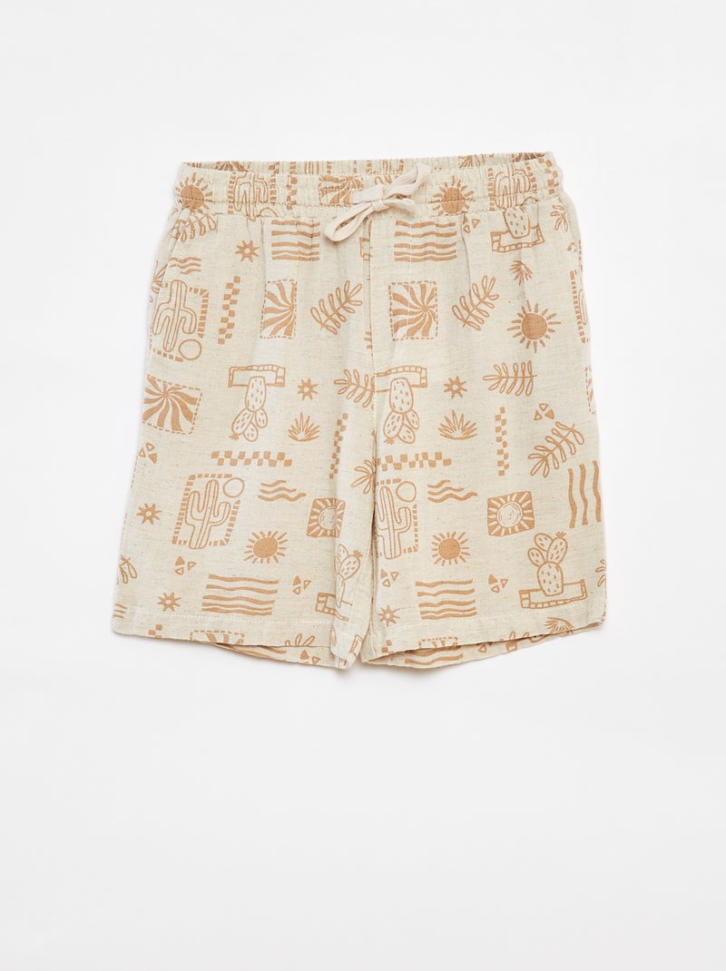 Bermuda met zakken en print Biege - Kiabi