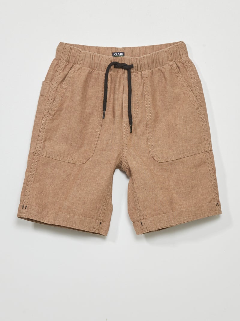 Bermuda regular en coton lin Marron - Kiabi