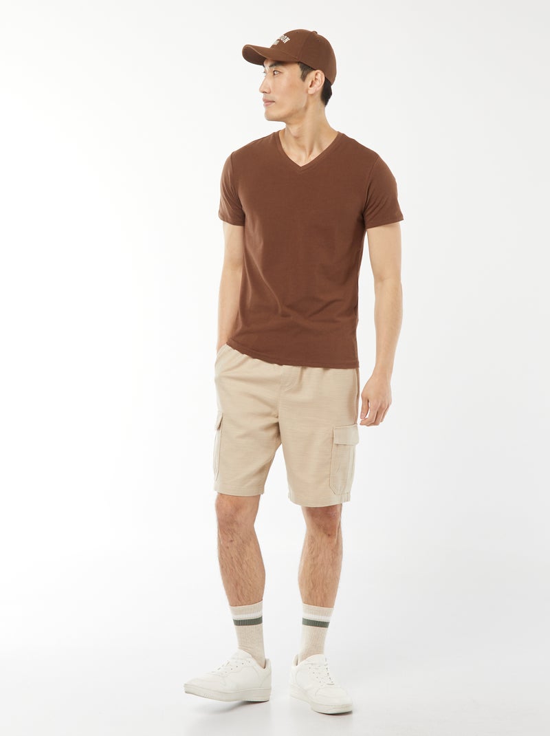 Bermuda uni   avec poches à rabat Beige - Kiabi