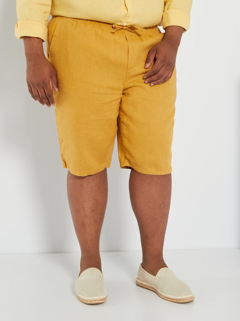 Bermuda uni en lin Beige moutarde - Kiabi