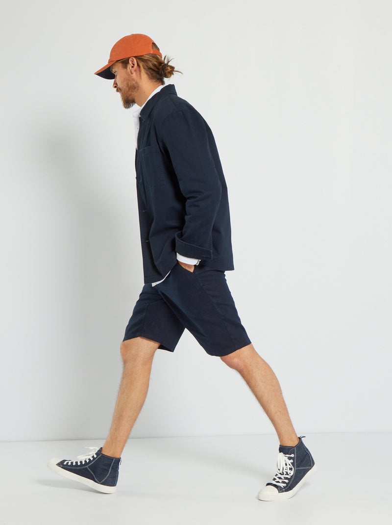 Bermuda uni en lin Bleu marine - Kiabi