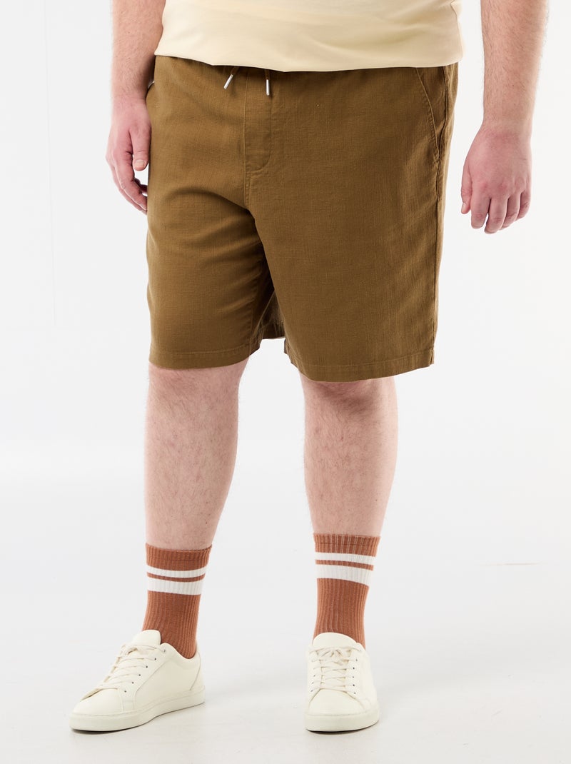 Bermuda uni en matière dobby Marron - Kiabi