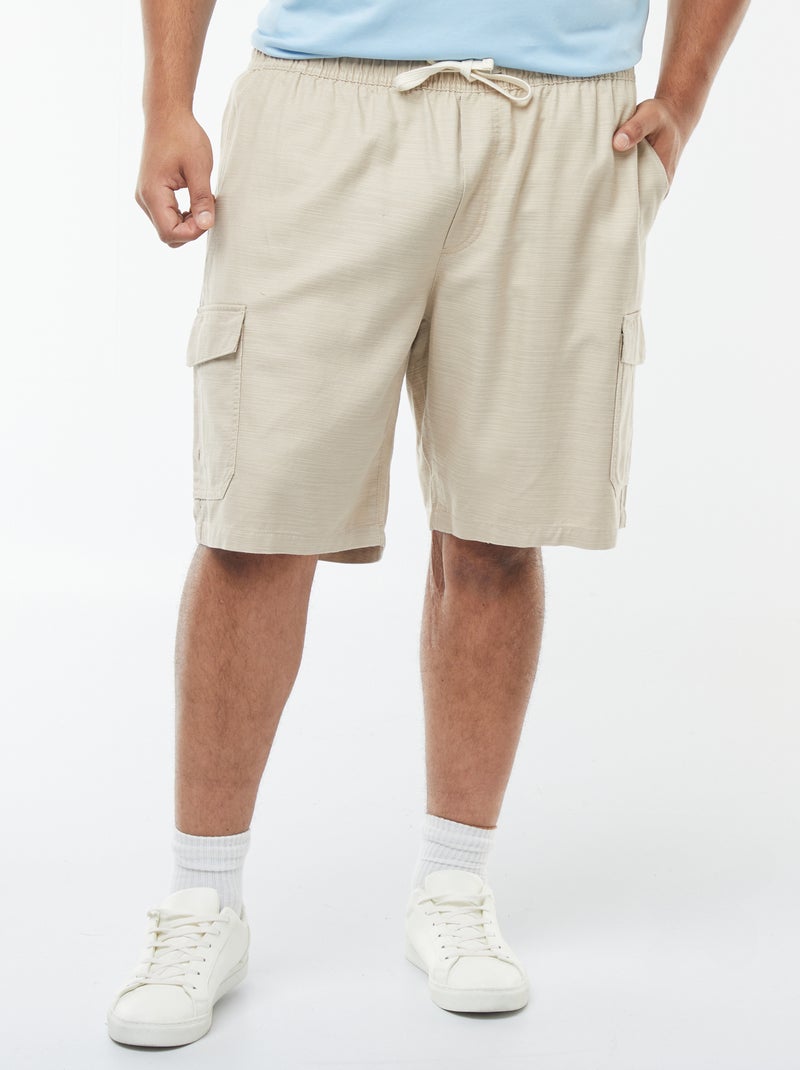 Bermuda uni en twill avec poches latérales Beige - Kiabi