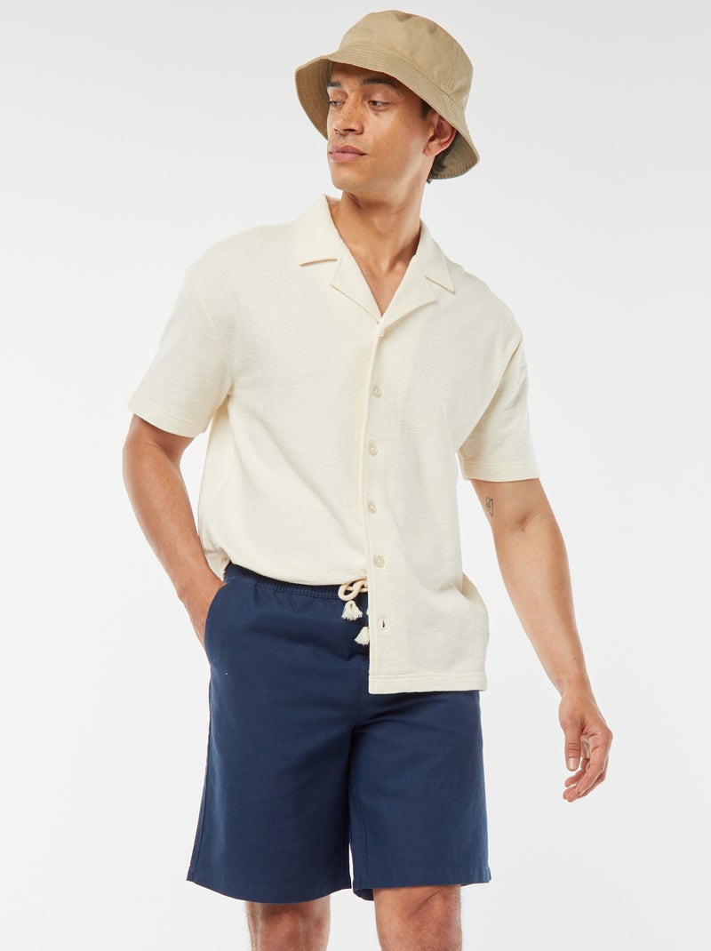 Bermuda uni taille élastiquée + cordons BLEU - Kiabi