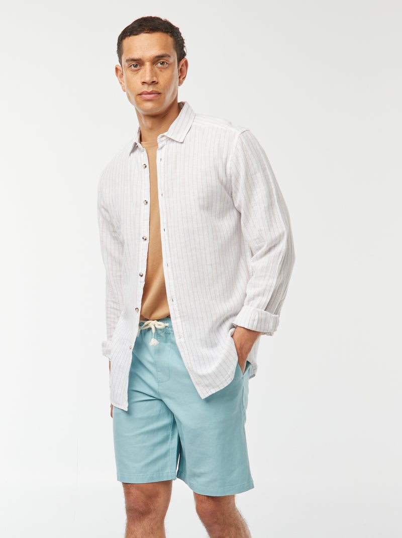 Bermuda uni taille élastiquée + cordons BLEU - Kiabi