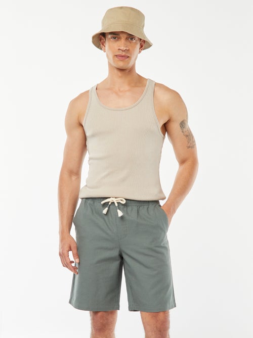 Bermuda uni taille élastiquée + cordons - Kiabi