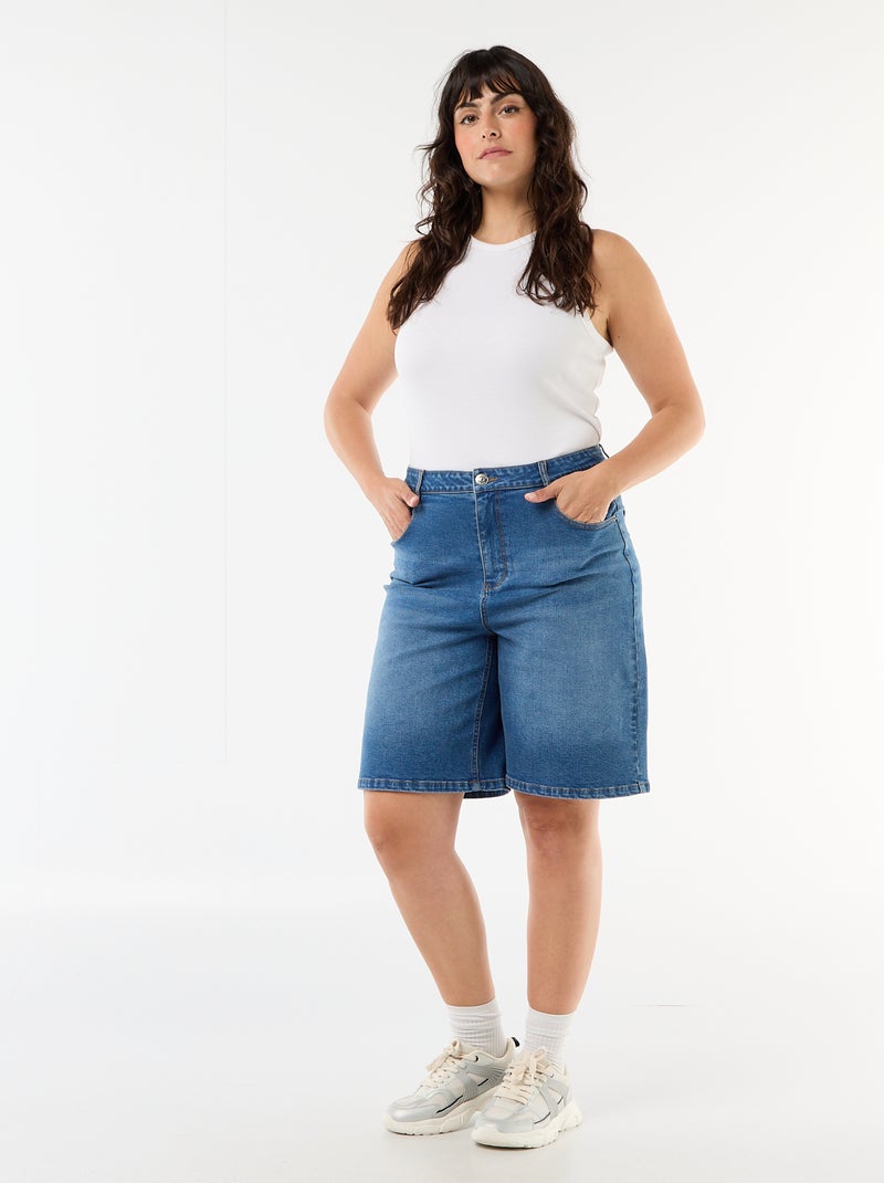 Bermuda van denim met hoge taille Blauw - Kiabi