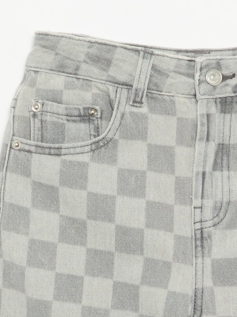 Bermuda van denim met ruitjes Grijs - Kiabi