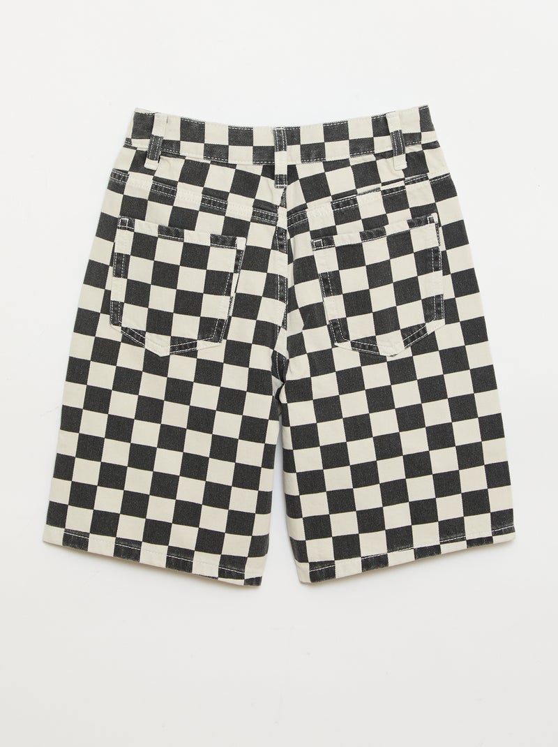 Bermuda van denim met ruitjes Zwart - Kiabi