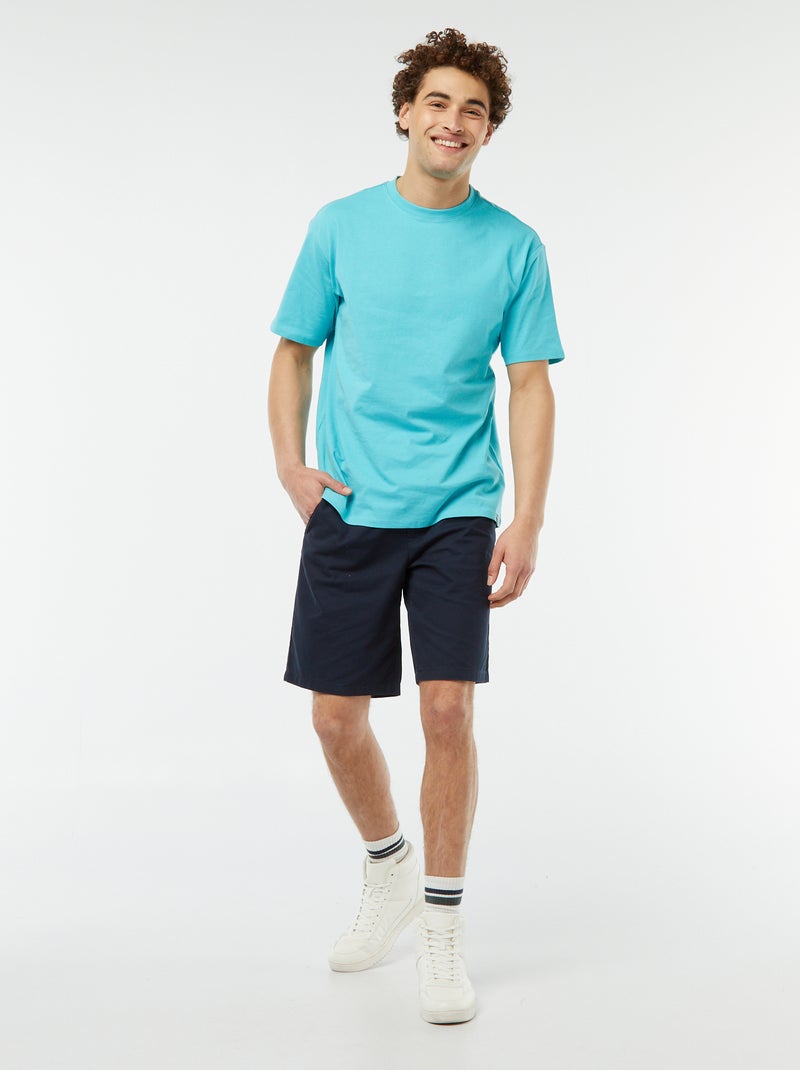 Bermuda van effen keperstof BLAUW - Kiabi