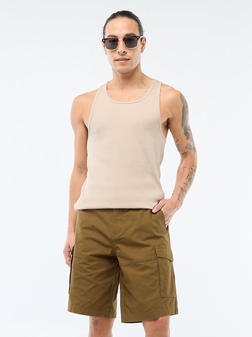 Bermuda van effen twill met meerdere zakken - chinomodel - Kiabi