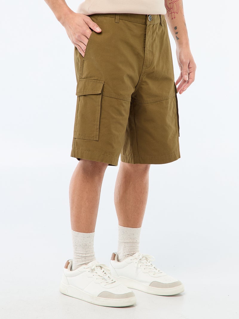 Bermuda van effen twill met meerdere zakken - chinomodel Kaki - Kiabi