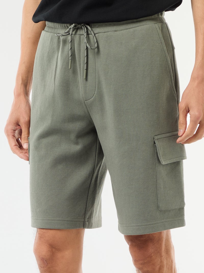 Bermuda van katoenpiqué met meerdere zakken Groen - Kiabi