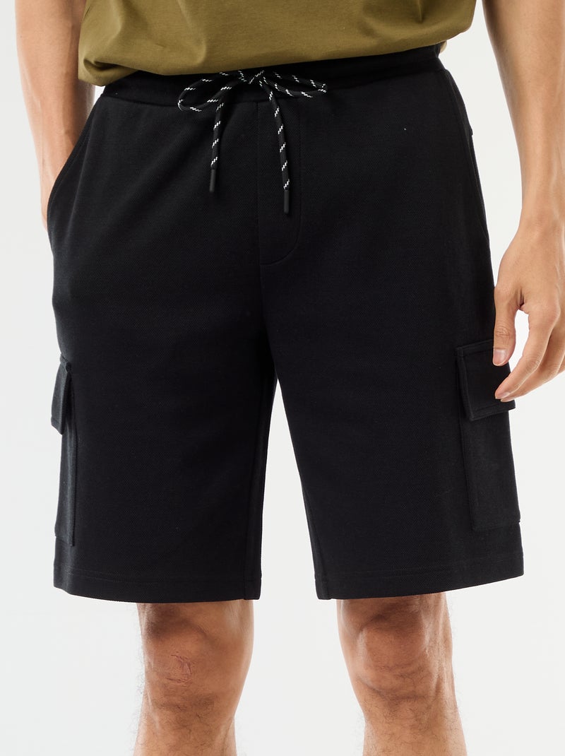 Bermuda van katoenpiqué met meerdere zakken Zwart - Kiabi