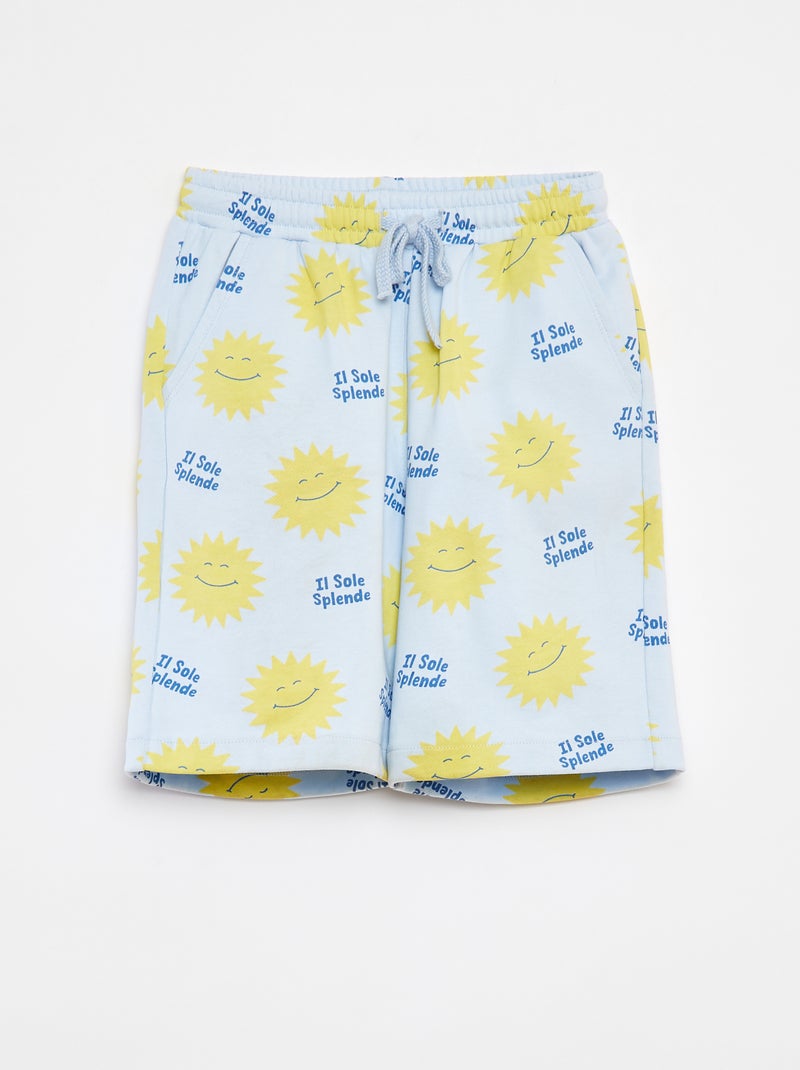 Bermuda van lichte joggingstof met motiefje BLAUW - Kiabi