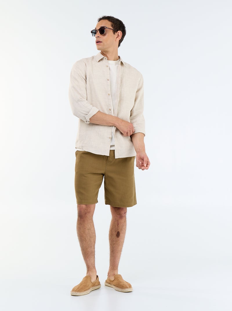 Bermuda van lichte molton met trekkoordjes Bruin - Kiabi