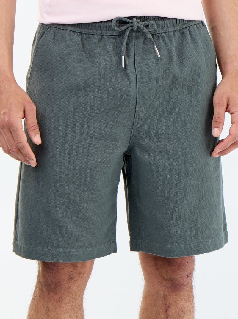 Bermuda van lichte molton met trekkoordjes Groen - Kiabi