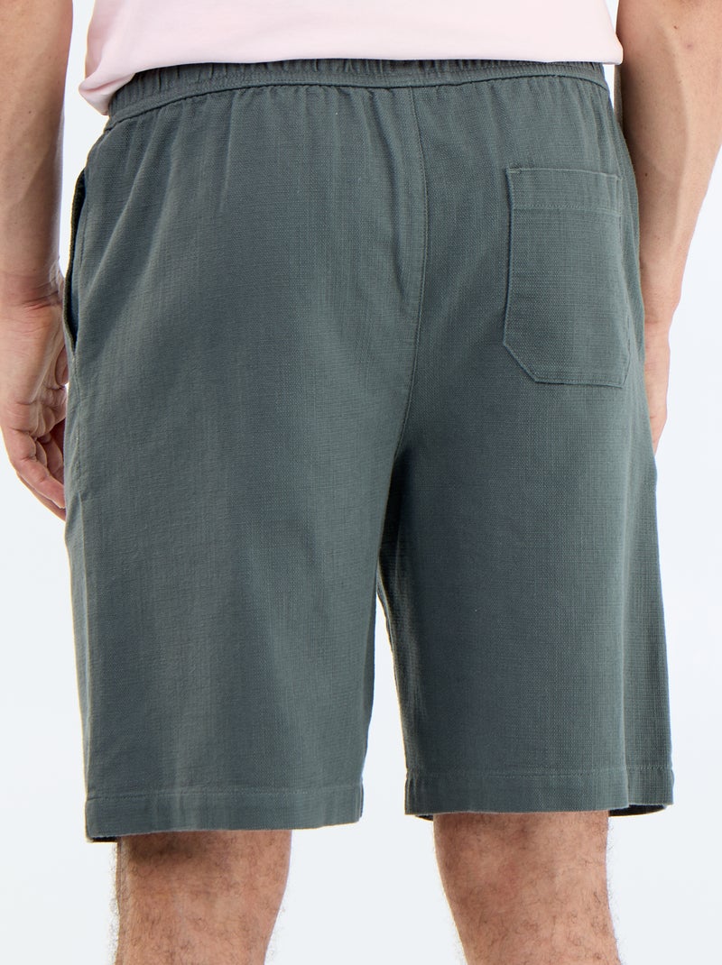 Bermuda van lichte molton met trekkoordjes Groen - Kiabi