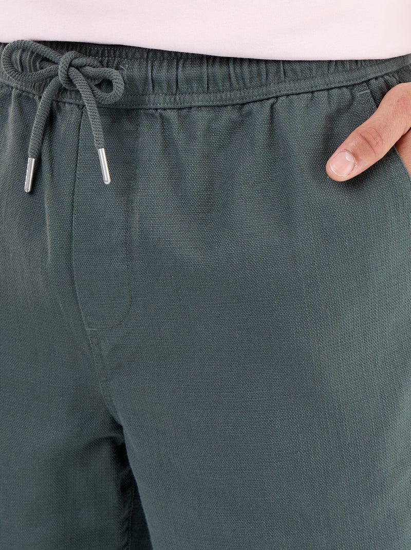 Bermuda van lichte molton met trekkoordjes Groen - Kiabi