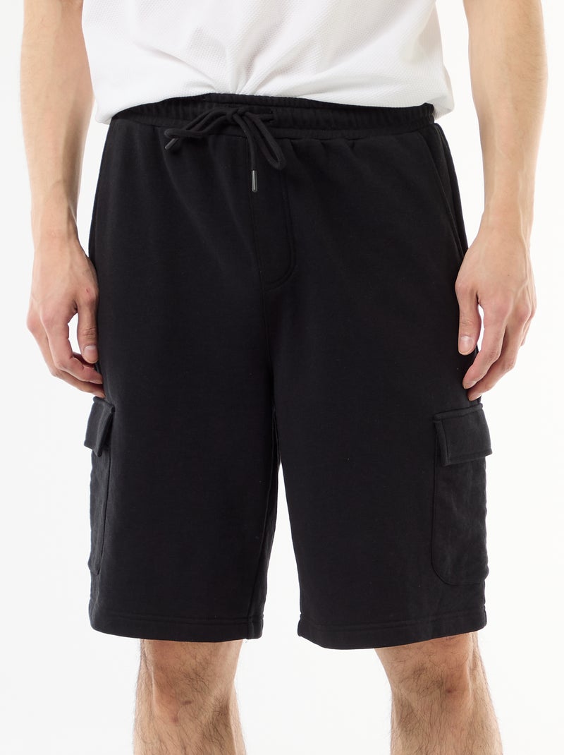 Bermuda van lichte sweatstof met klepzakken Zwart - Kiabi