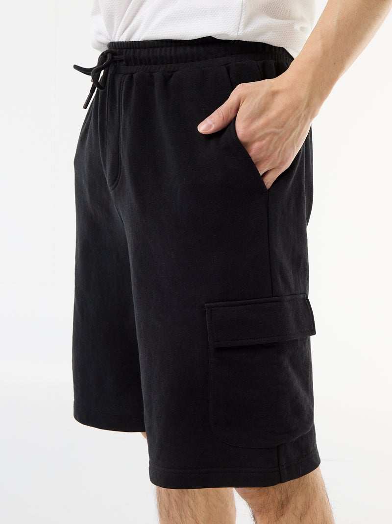 Bermuda van lichte sweatstof met klepzakken Zwart - Kiabi
