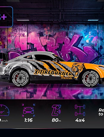 Bestuurbare auto OVERMAX X-Tireburner - 2x Carrosserie - LED-verlichting - 40 min autonomie