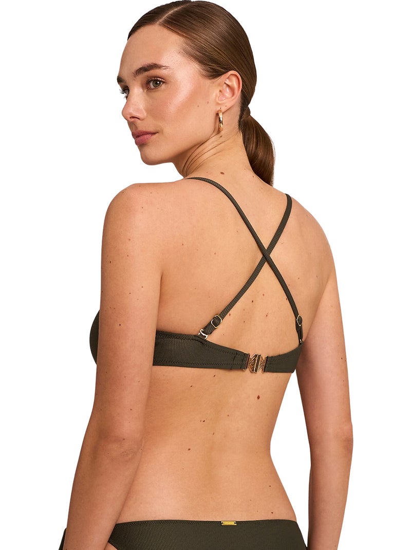 Beugelzwemshirt met voorgevormde halslijn solstice Kaki - Kiabi