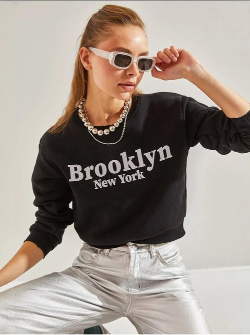 Bianco bedrukte drie-draads cropped sweatshirt lucci - Kiabi