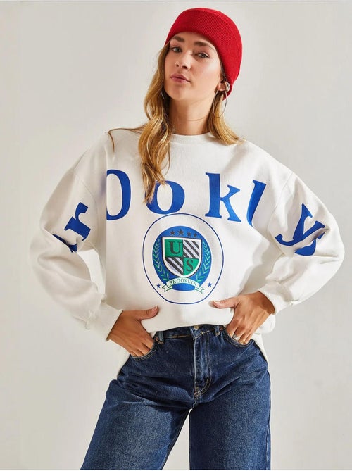 Bianco bedrukte drie-draads geborstelde sweatshirt lucci - Kiabi