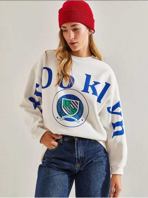 Bianco bedrukte drie-draads geborstelde sweatshirt lucci - Kiabi