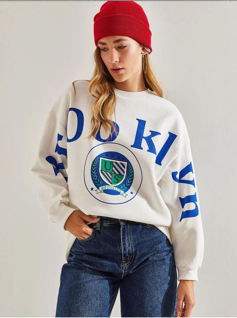 Bianco bedrukte drie-draads geborstelde sweatshirt lucci Wit - Kiabi