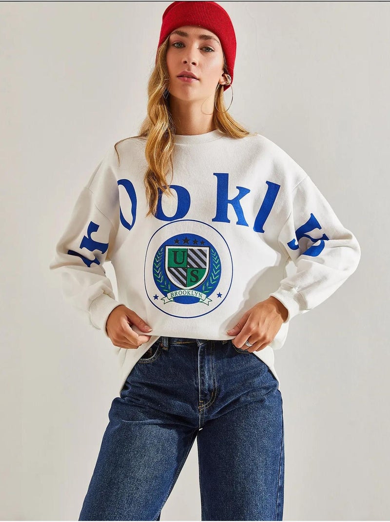 Bianco bedrukte drie-draads geborstelde sweatshirt lucci Wit - Kiabi