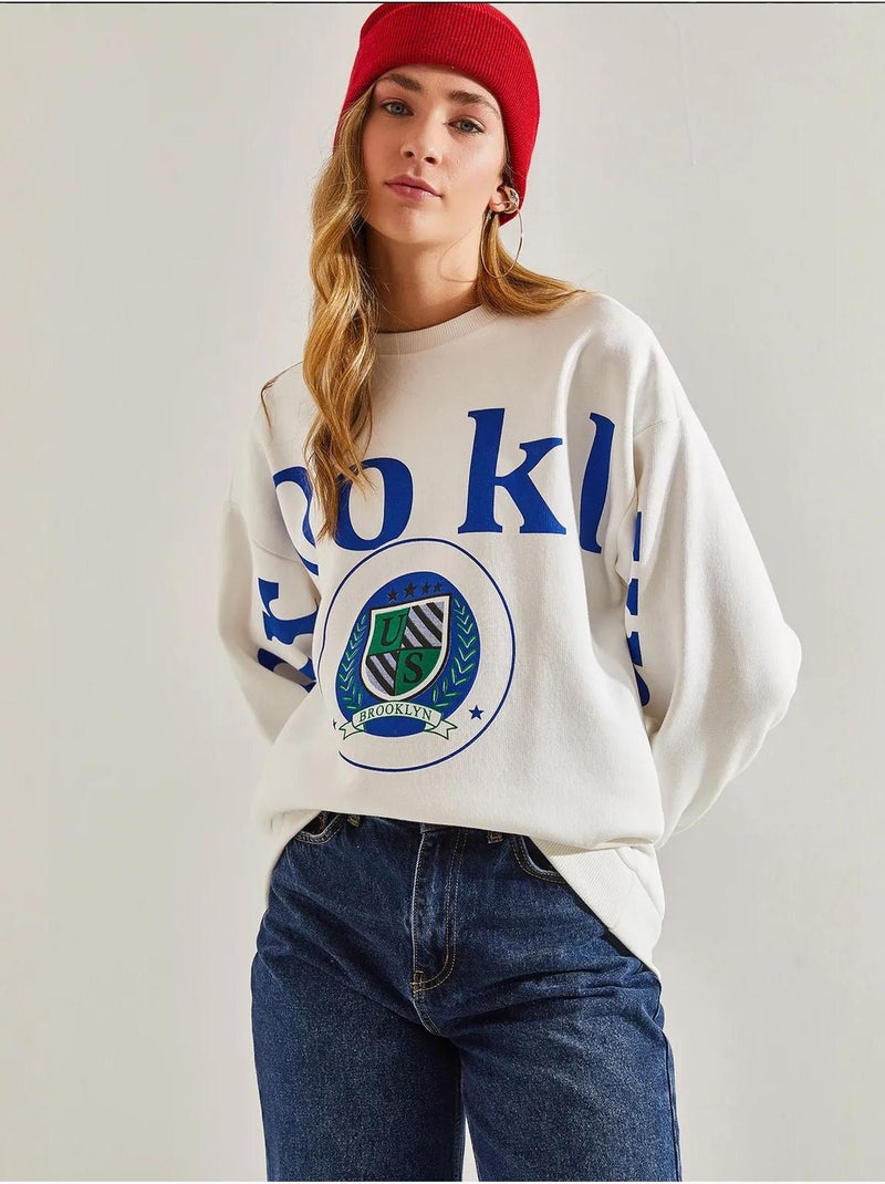 Bianco bedrukte drie-draads geborstelde sweatshirt lucci Wit - Kiabi